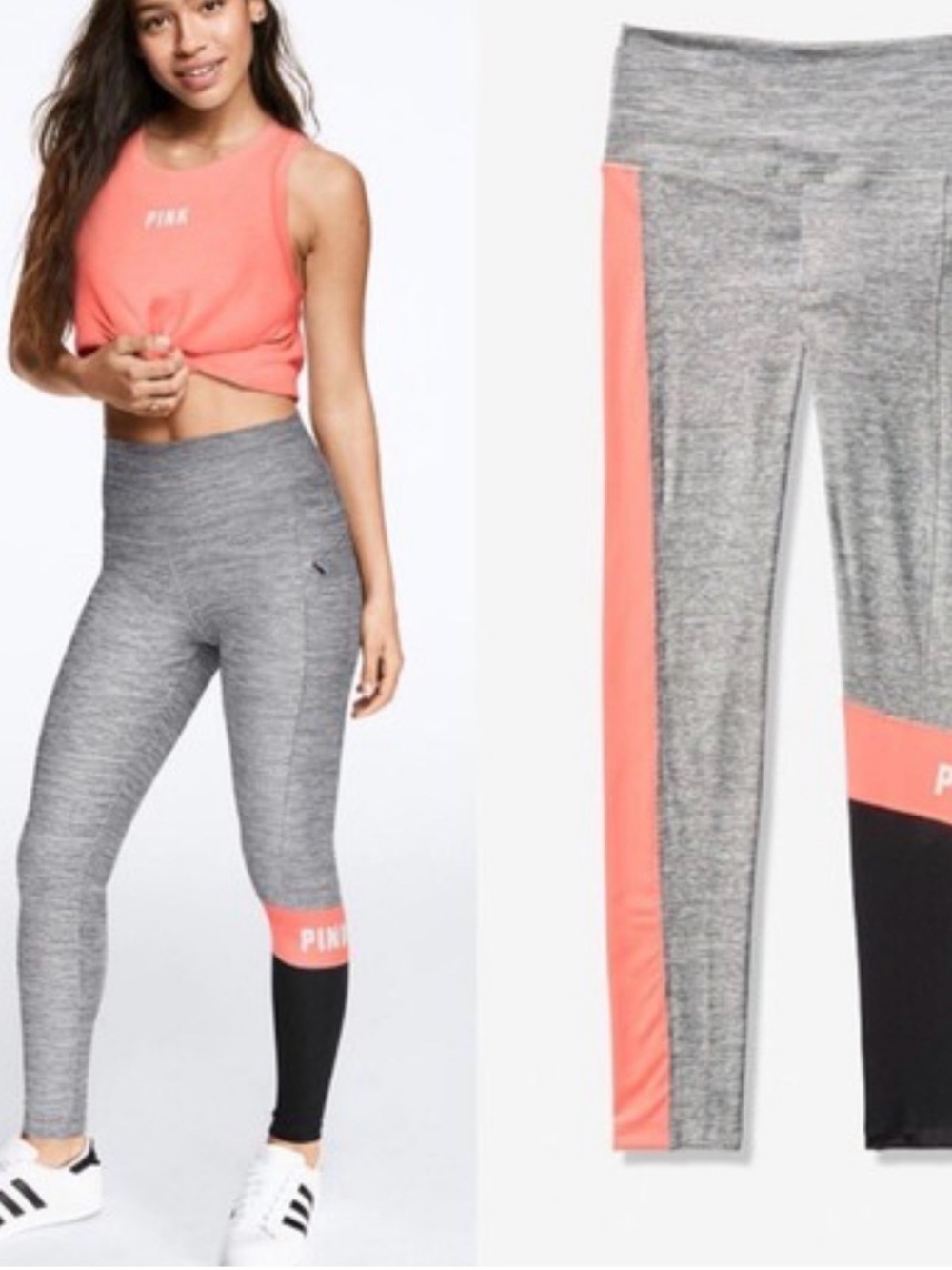 VS Pink ultimate Colorblock logo leggings gray coral black athletic